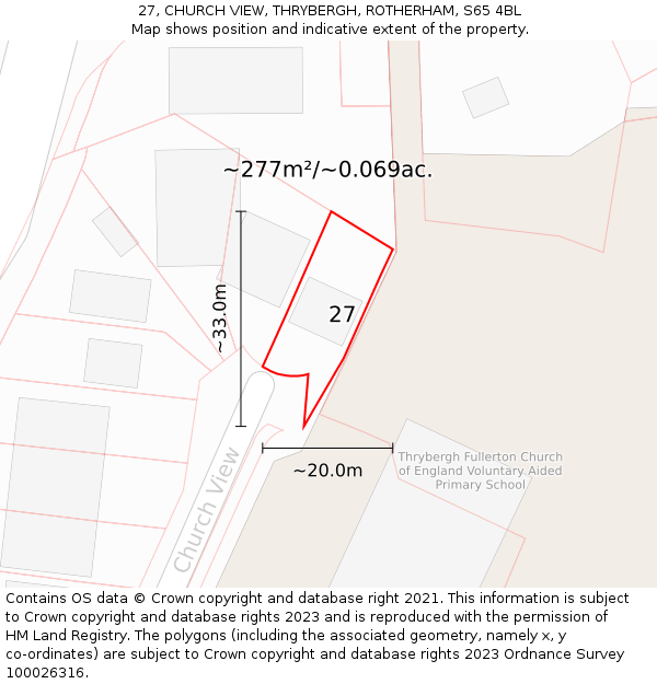 27, CHURCH VIEW, THRYBERGH, ROTHERHAM, S65 4BL: Plot and title map