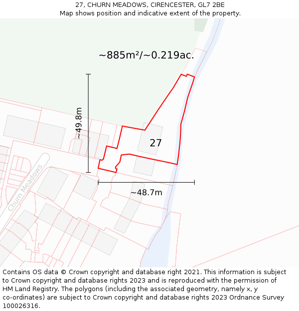 27, CHURN MEADOWS, CIRENCESTER, GL7 2BE: Plot and title map