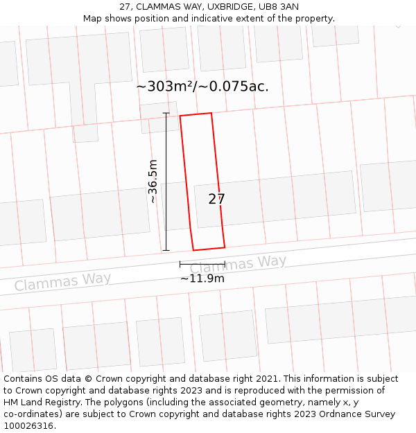 27, CLAMMAS WAY, UXBRIDGE, UB8 3AN: Plot and title map