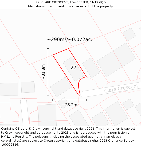 27, CLARE CRESCENT, TOWCESTER, NN12 6QQ: Plot and title map