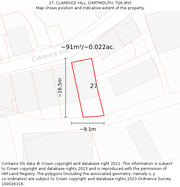 27, CLARENCE HILL, DARTMOUTH, TQ6 9NY: Plot and title map