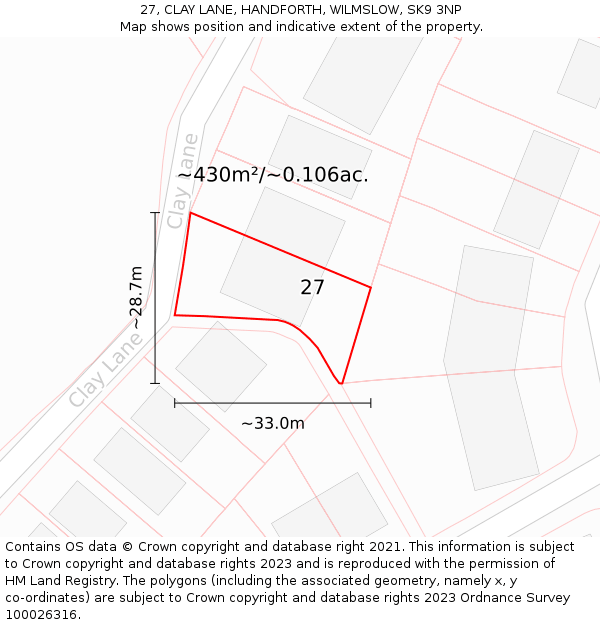 27, CLAY LANE, HANDFORTH, WILMSLOW, SK9 3NP: Plot and title map