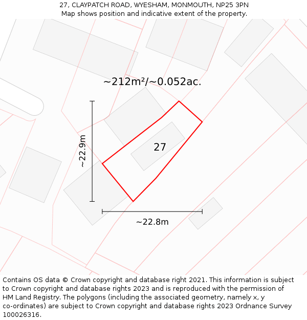 27, CLAYPATCH ROAD, WYESHAM, MONMOUTH, NP25 3PN: Plot and title map