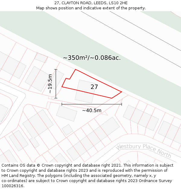 27, CLAYTON ROAD, LEEDS, LS10 2HE: Plot and title map