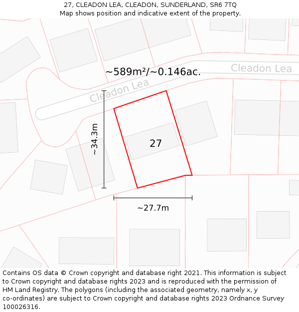 27, CLEADON LEA, CLEADON, SUNDERLAND, SR6 7TQ: Plot and title map