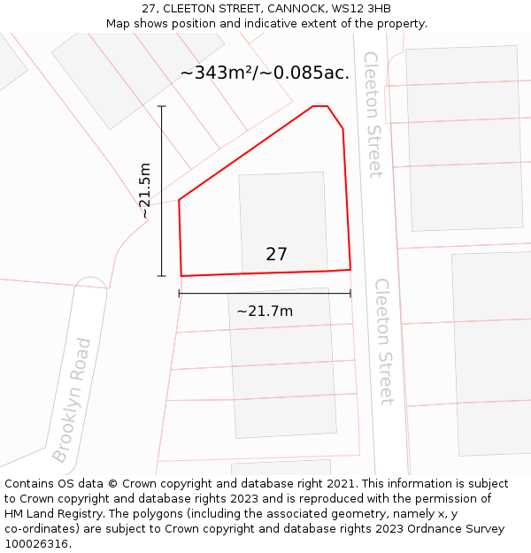27, CLEETON STREET, CANNOCK, WS12 3HB: Plot and title map