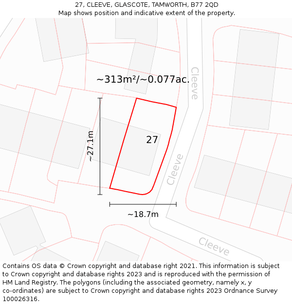 27, CLEEVE, GLASCOTE, TAMWORTH, B77 2QD: Plot and title map