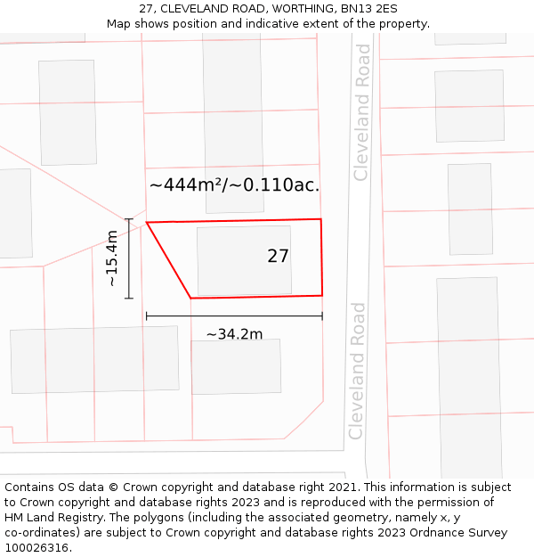 27, CLEVELAND ROAD, WORTHING, BN13 2ES: Plot and title map