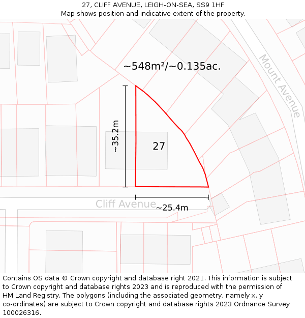 27, CLIFF AVENUE, LEIGH-ON-SEA, SS9 1HF: Plot and title map
