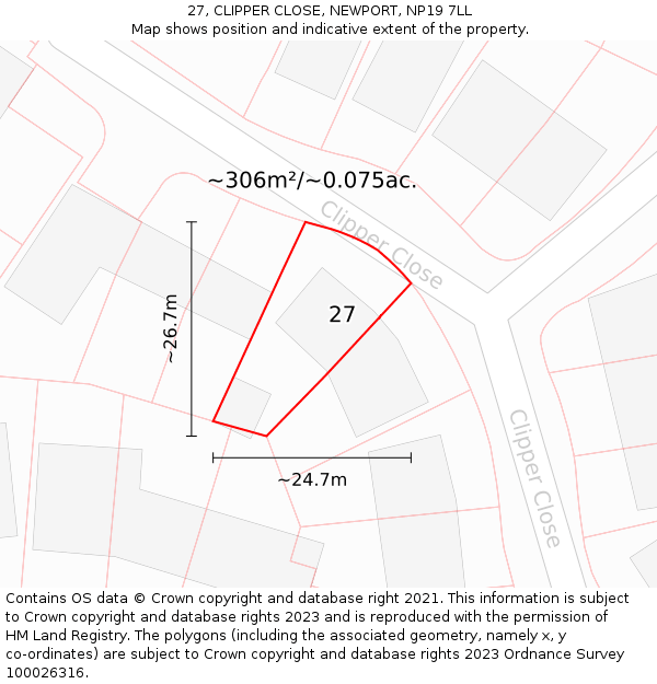 27, CLIPPER CLOSE, NEWPORT, NP19 7LL: Plot and title map