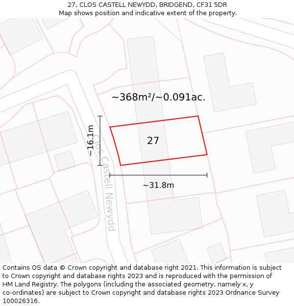 27, CLOS CASTELL NEWYDD, BRIDGEND, CF31 5DR: Plot and title map