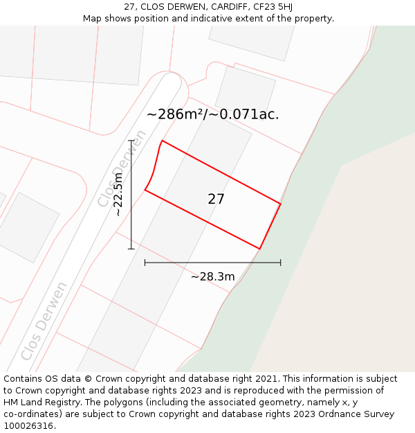 27, CLOS DERWEN, CARDIFF, CF23 5HJ: Plot and title map
