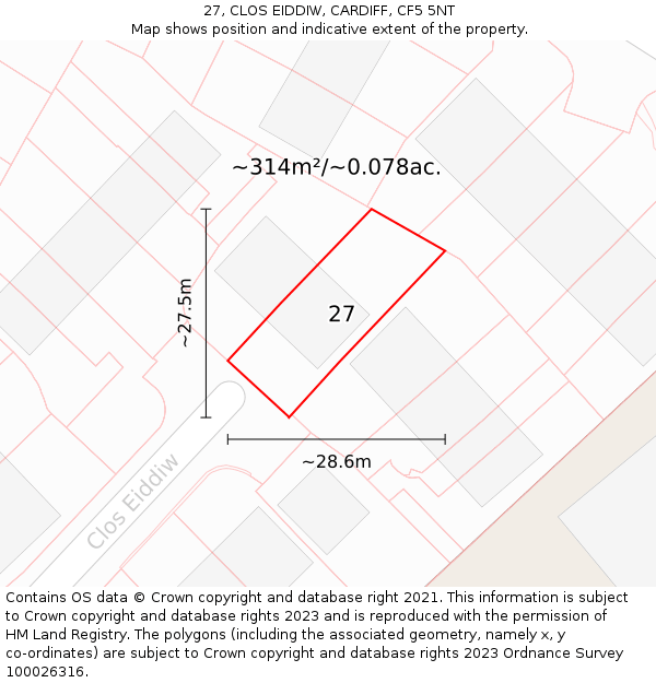 27, CLOS EIDDIW, CARDIFF, CF5 5NT: Plot and title map