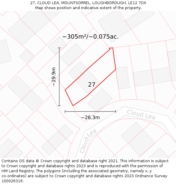 27, CLOUD LEA, MOUNTSORREL, LOUGHBOROUGH, LE12 7DX: Plot and title map
