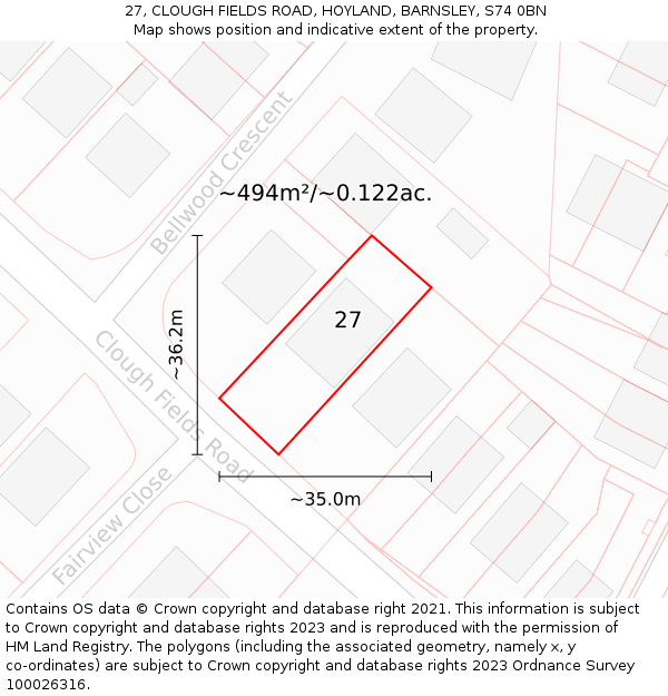 27, CLOUGH FIELDS ROAD, HOYLAND, BARNSLEY, S74 0BN: Plot and title map