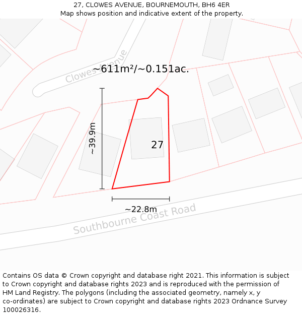 27, CLOWES AVENUE, BOURNEMOUTH, BH6 4ER: Plot and title map