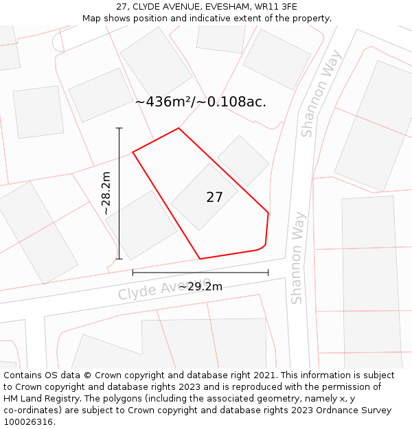 27, CLYDE AVENUE, EVESHAM, WR11 3FE: Plot and title map