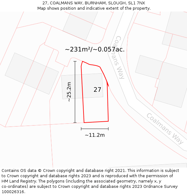27, COALMANS WAY, BURNHAM, SLOUGH, SL1 7NX: Plot and title map