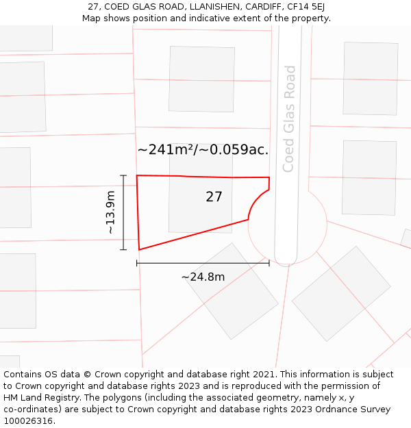 27, COED GLAS ROAD, LLANISHEN, CARDIFF, CF14 5EJ: Plot and title map