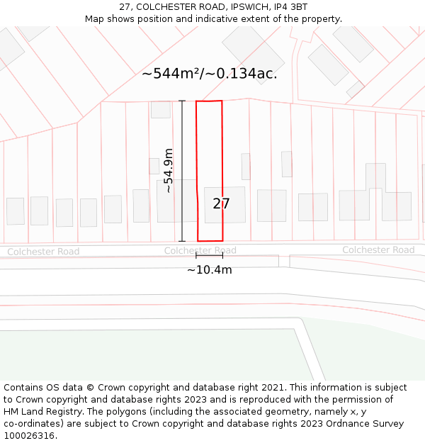 27, COLCHESTER ROAD, IPSWICH, IP4 3BT: Plot and title map
