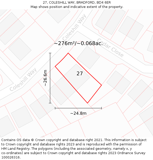 27, COLESHILL WAY, BRADFORD, BD4 6ER: Plot and title map