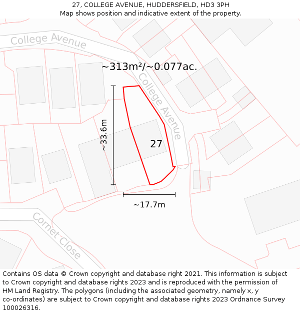 27, COLLEGE AVENUE, HUDDERSFIELD, HD3 3PH: Plot and title map