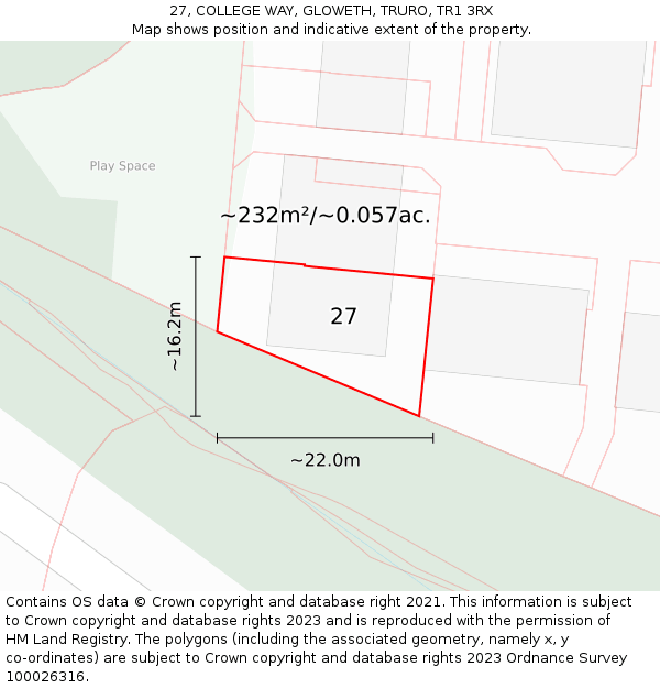 27, COLLEGE WAY, GLOWETH, TRURO, TR1 3RX: Plot and title map