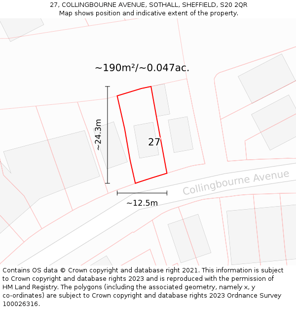 27, COLLINGBOURNE AVENUE, SOTHALL, SHEFFIELD, S20 2QR: Plot and title map