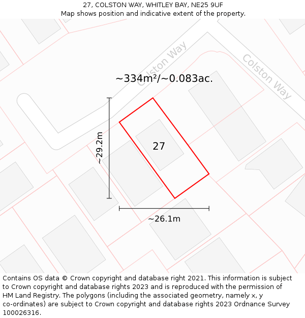 27, COLSTON WAY, WHITLEY BAY, NE25 9UF: Plot and title map