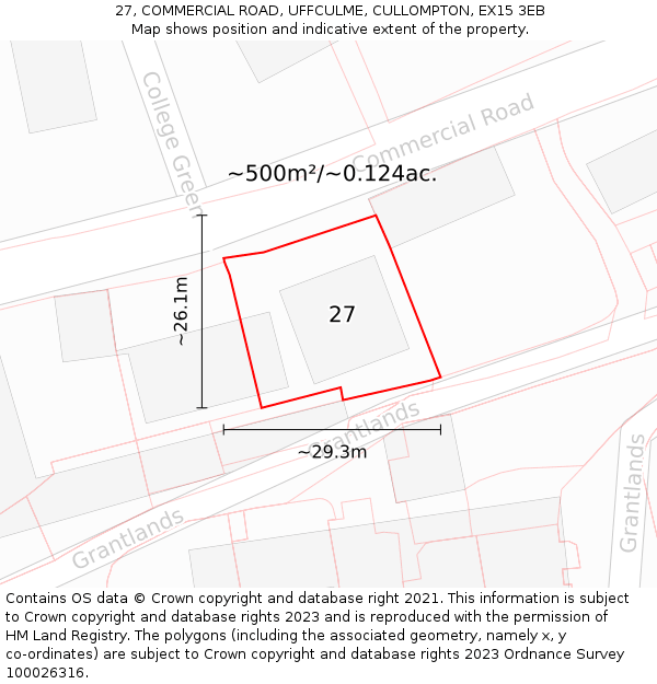 27, COMMERCIAL ROAD, UFFCULME, CULLOMPTON, EX15 3EB: Plot and title map
