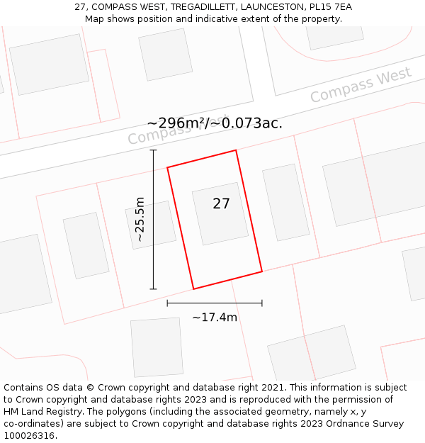 27, COMPASS WEST, TREGADILLETT, LAUNCESTON, PL15 7EA: Plot and title map