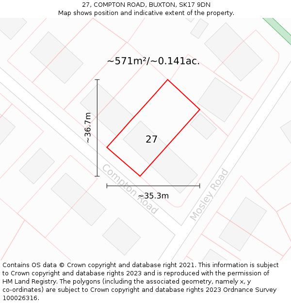 27, COMPTON ROAD, BUXTON, SK17 9DN: Plot and title map