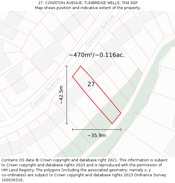 27, CONISTON AVENUE, TUNBRIDGE WELLS, TN4 9SP: Plot and title map