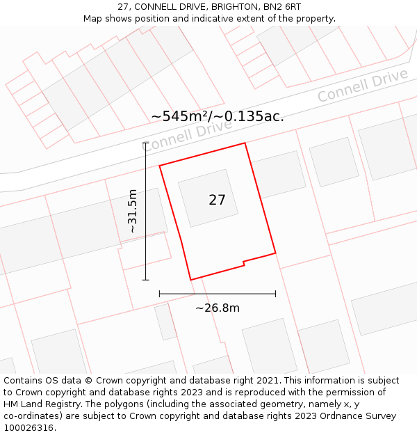 27, CONNELL DRIVE, BRIGHTON, BN2 6RT: Plot and title map