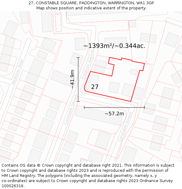 27, CONSTABLE SQUARE, PADDINGTON, WARRINGTON, WA1 3GP: Plot and title map