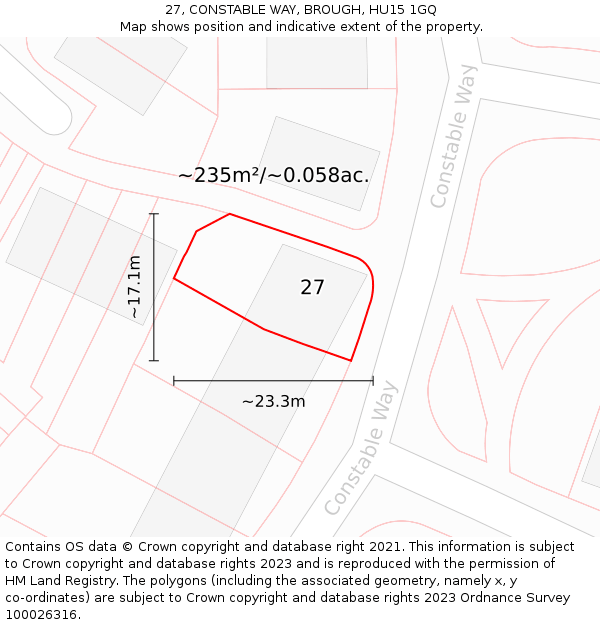27, CONSTABLE WAY, BROUGH, HU15 1GQ: Plot and title map