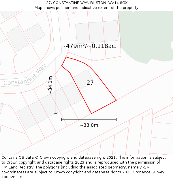 27, CONSTANTINE WAY, BILSTON, WV14 8GX: Plot and title map