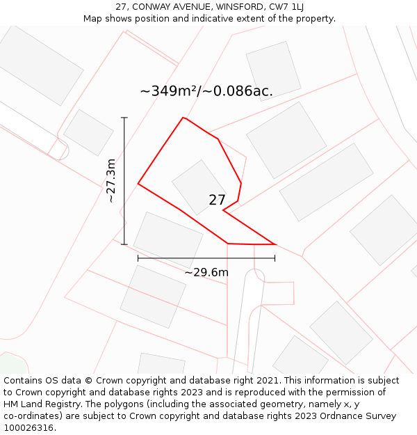 27, CONWAY AVENUE, WINSFORD, CW7 1LJ: Plot and title map