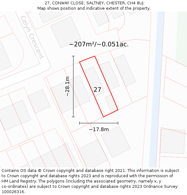 27, CONWAY CLOSE, SALTNEY, CHESTER, CH4 8UJ: Plot and title map