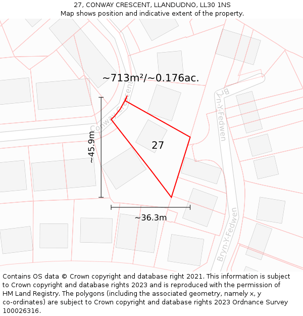 27, CONWAY CRESCENT, LLANDUDNO, LL30 1NS: Plot and title map