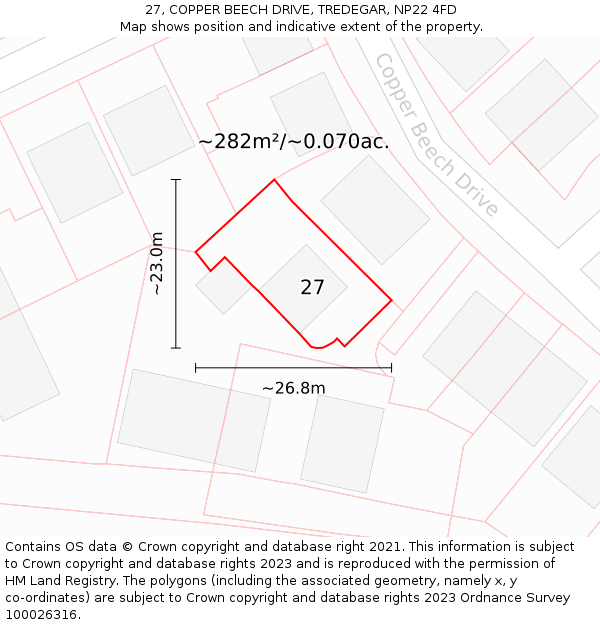 27, COPPER BEECH DRIVE, TREDEGAR, NP22 4FD: Plot and title map