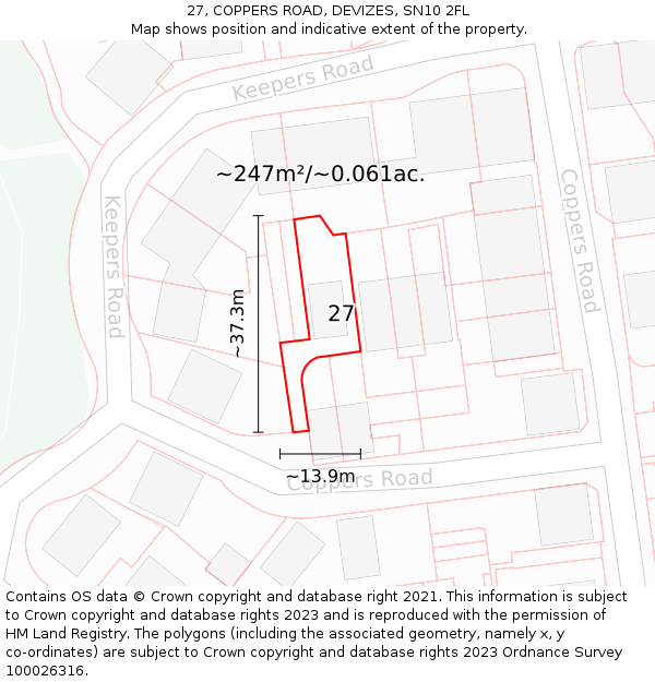 27, COPPERS ROAD, DEVIZES, SN10 2FL: Plot and title map