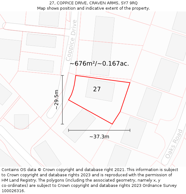 27, COPPICE DRIVE, CRAVEN ARMS, SY7 9RQ: Plot and title map