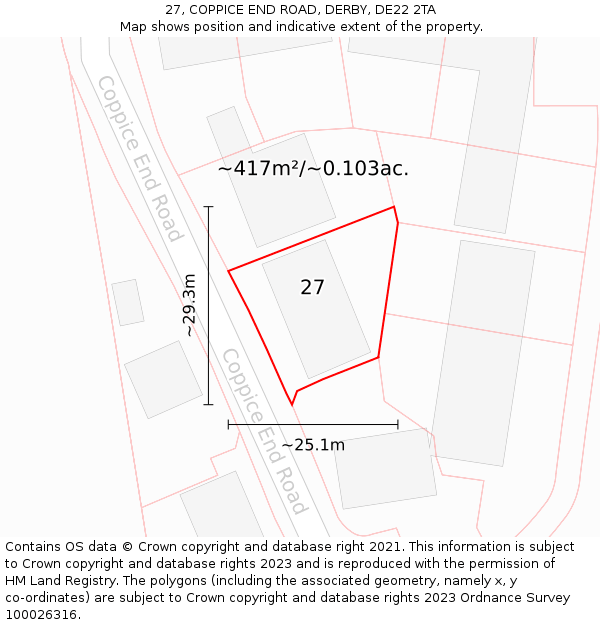 27, COPPICE END ROAD, DERBY, DE22 2TA: Plot and title map