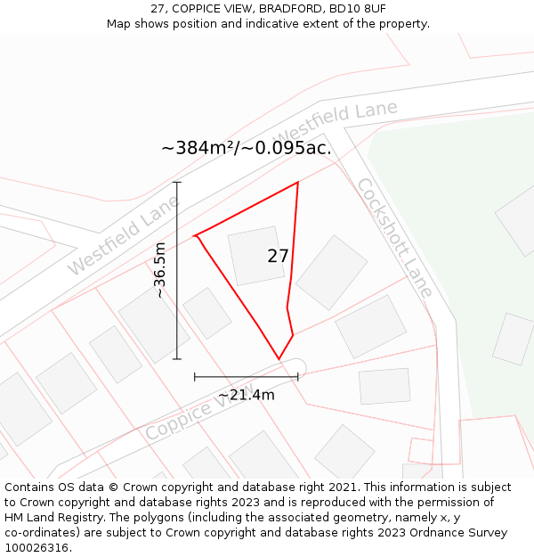27, COPPICE VIEW, BRADFORD, BD10 8UF: Plot and title map