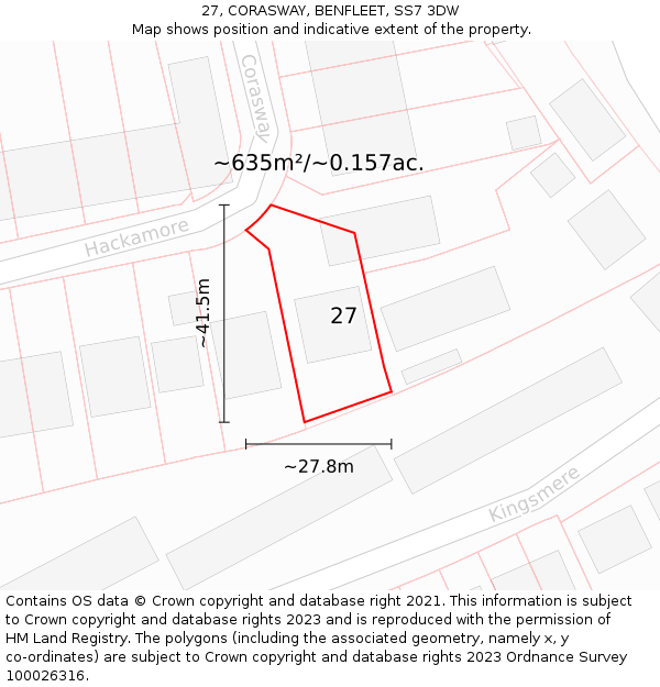 27, CORASWAY, BENFLEET, SS7 3DW: Plot and title map