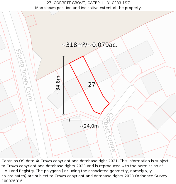 27, CORBETT GROVE, CAERPHILLY, CF83 1SZ: Plot and title map