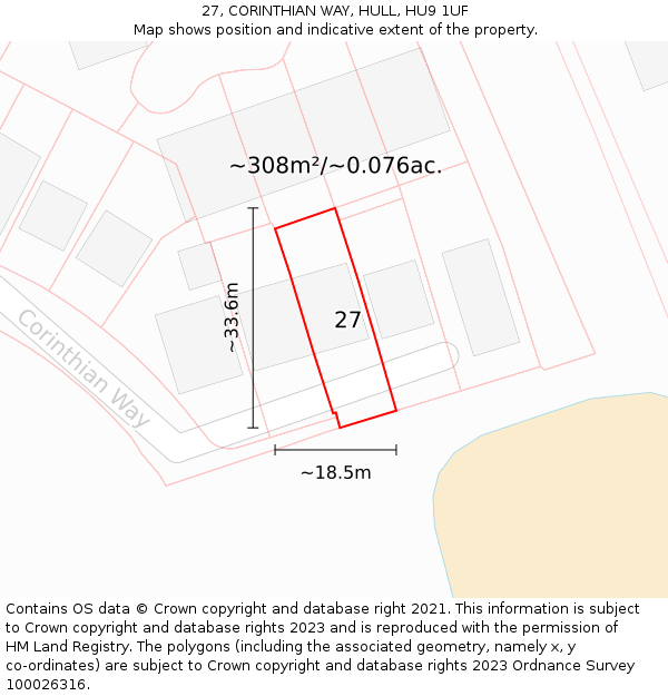 27, CORINTHIAN WAY, HULL, HU9 1UF: Plot and title map