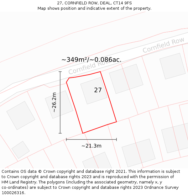 27, CORNFIELD ROW, DEAL, CT14 9FS: Plot and title map