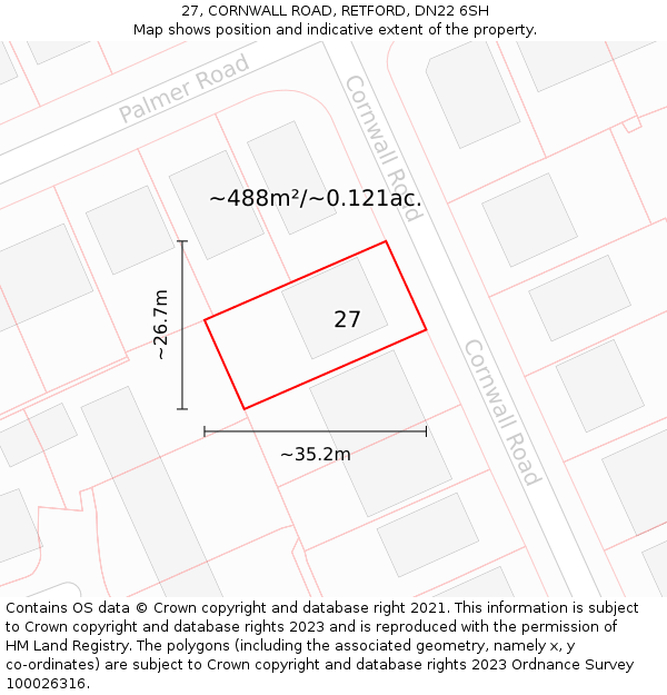 27, CORNWALL ROAD, RETFORD, DN22 6SH: Plot and title map